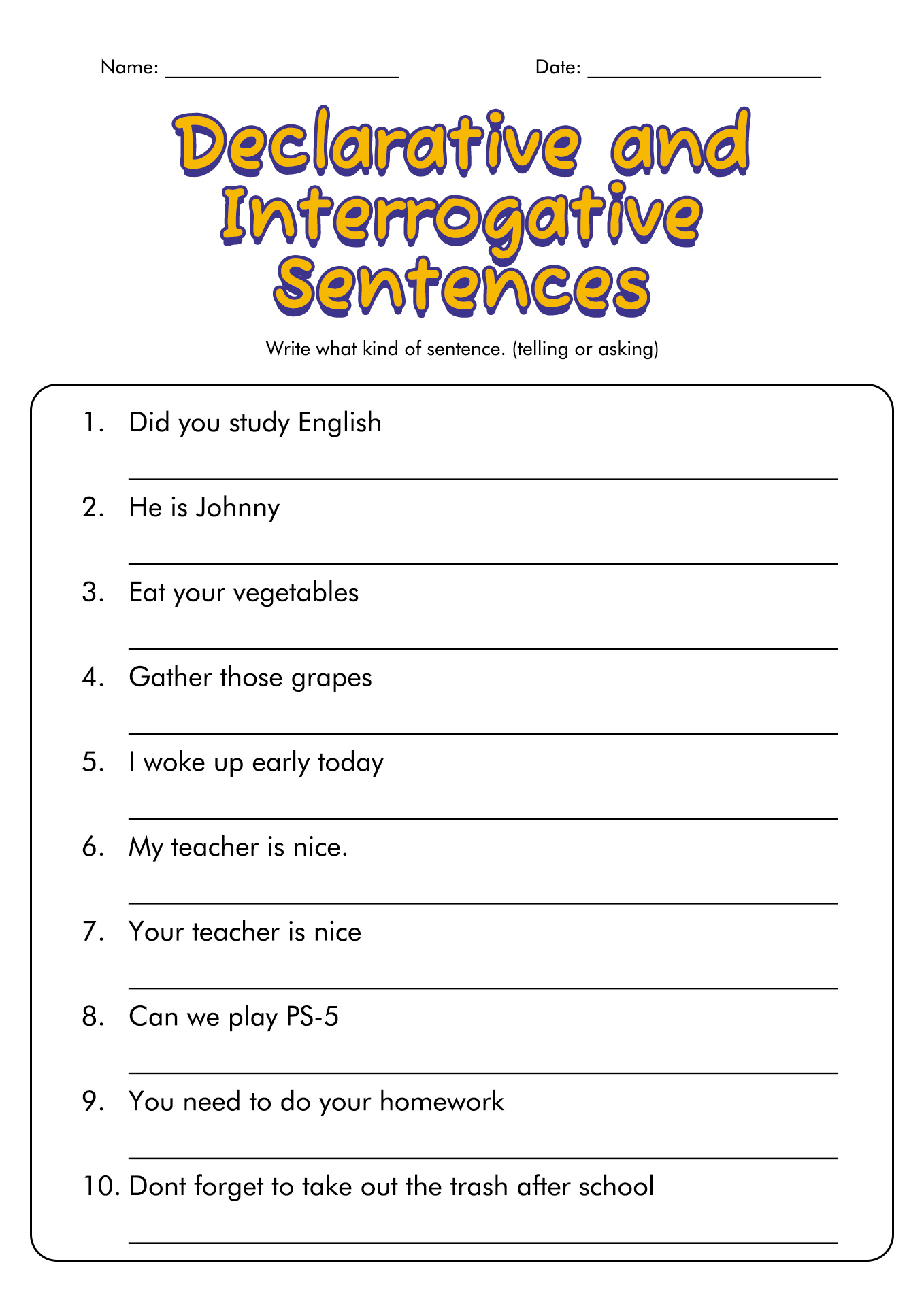 11 Best Images of Four Types Of Sentences Worksheets - Four Sentence