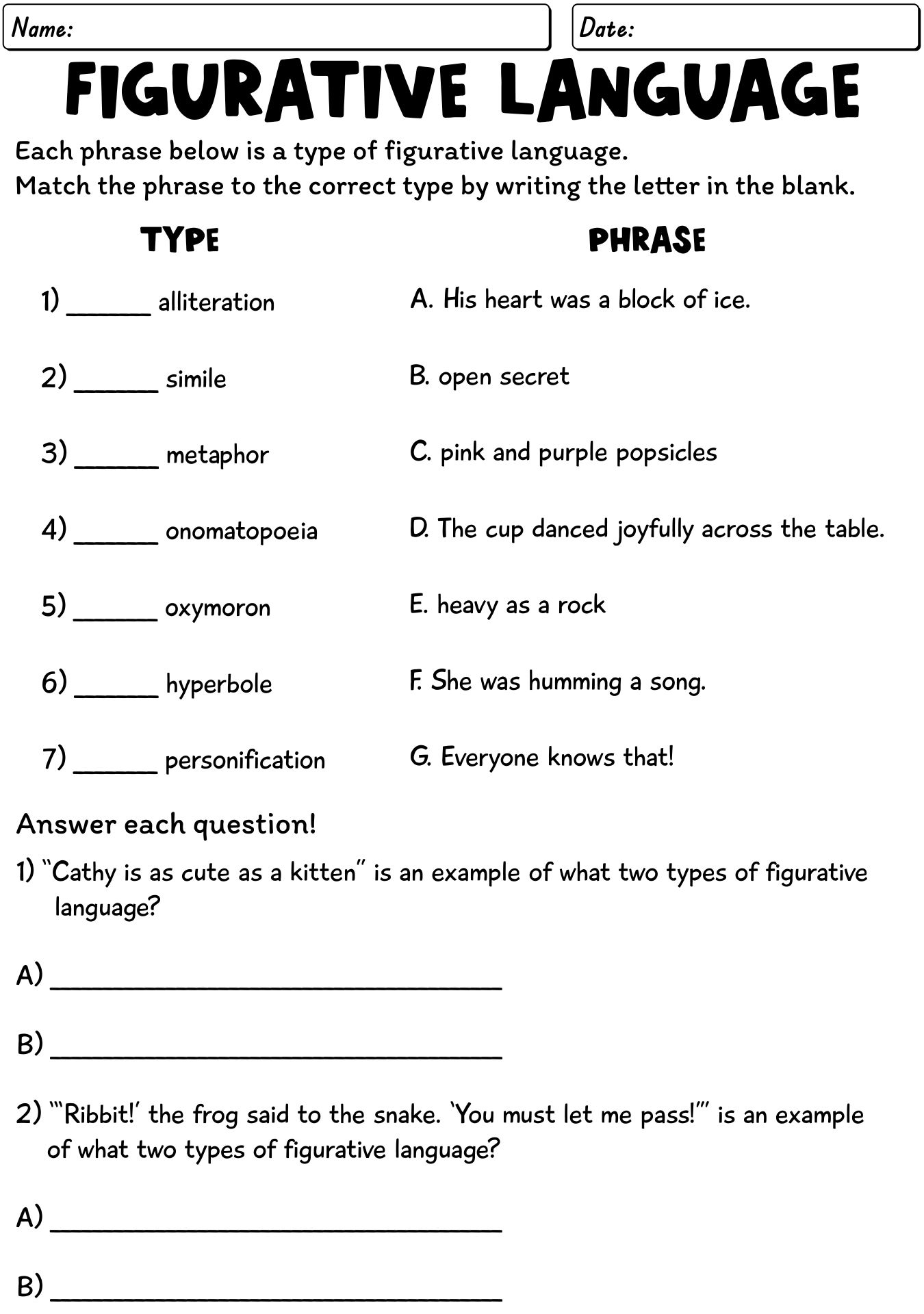 18 Best Images of Free Printable Figurative Language Worksheets