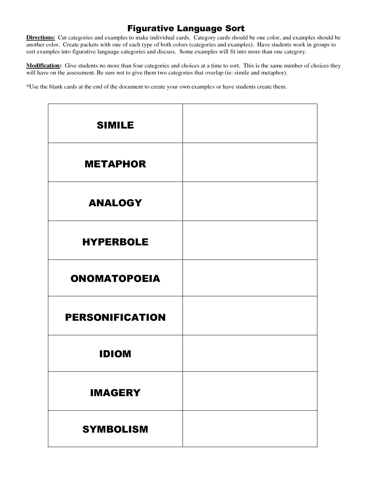 Figurative Language Worksheets Middle School School Worksheets Printable