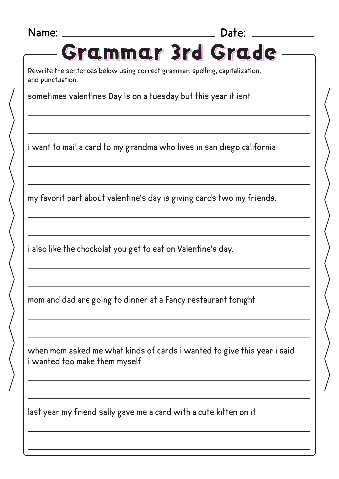 Grammar Worksheets Printable Free