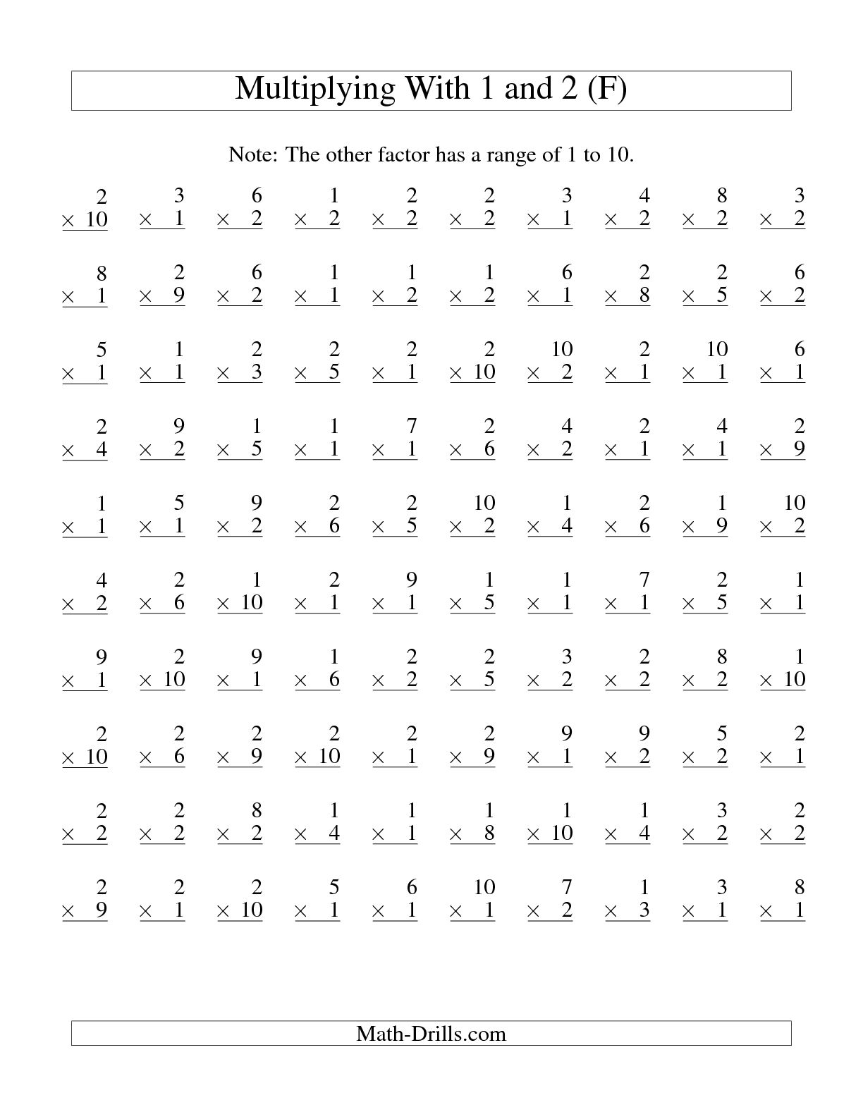 Math Multiplication Worksheets 100 Problems
