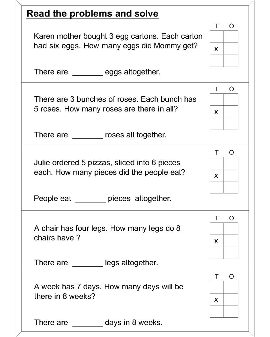 Math Worksheets Multiplication Word Problems