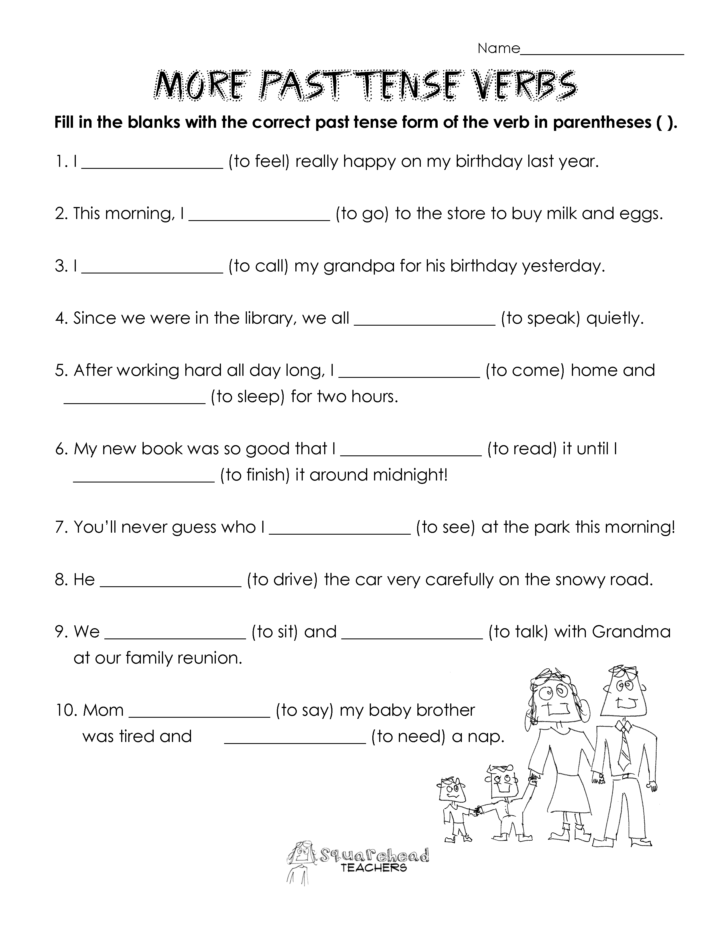 Free Verb Tense Worksheets First Grade