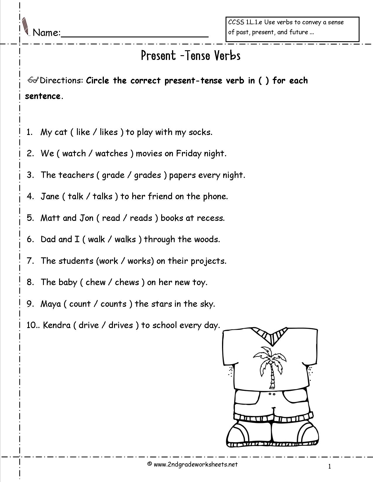 Present Tense Verbs Worksheets 1st Grade