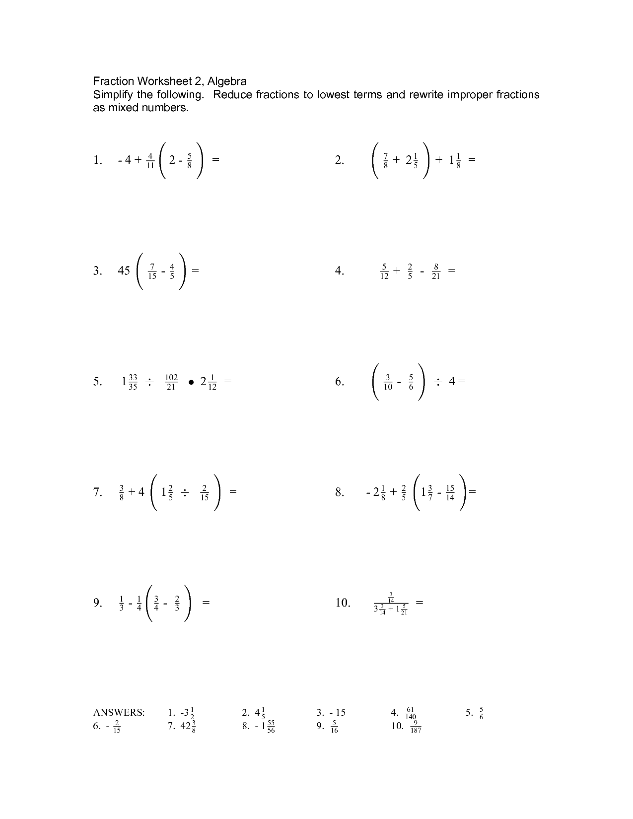 14 Best Images of Pre-Algebra Fraction Worksheets - Pre-Algebra