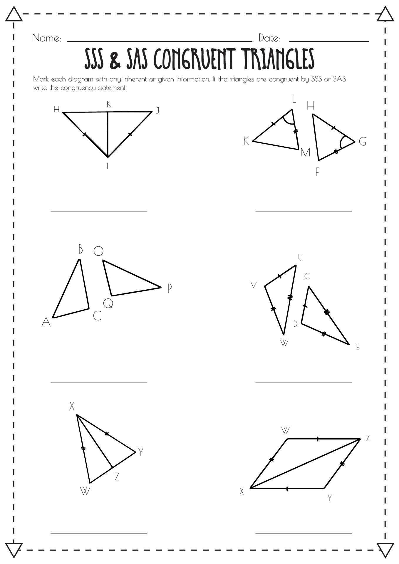 Triangle Congruence By Sss And Sas Worksheets Answers