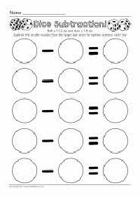 Dice Subtraction Worksheets
