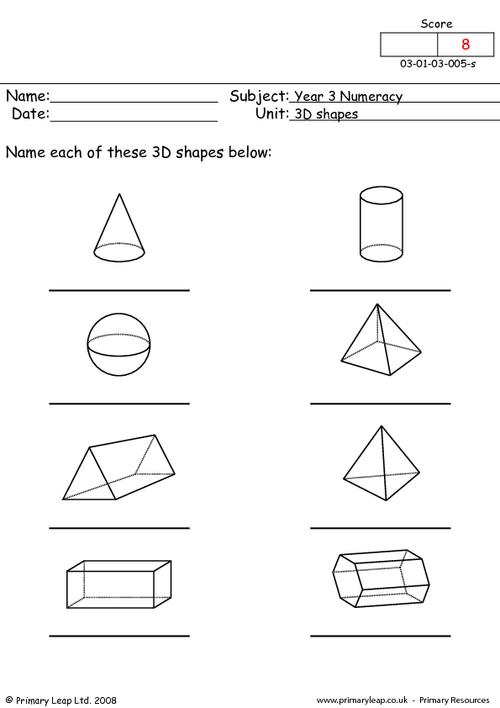 3D Shapes Worksheets