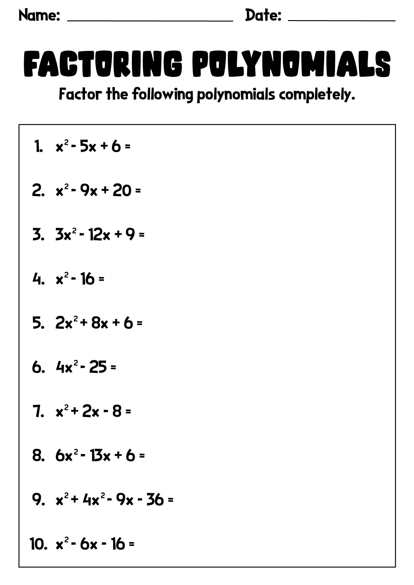 14 Best Images of Polynomial Worksheets Printable  Adding Polynomials Worksheet Printable 