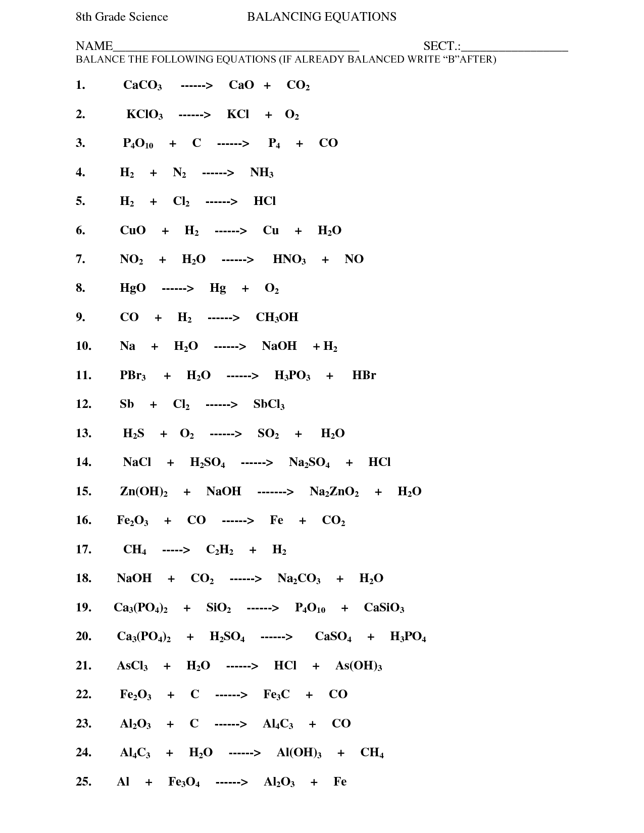14 Best Images of Balancing Chemical Equations Worksheet ...