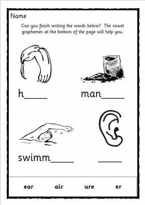 Ear Air Are Phonics Worksheets