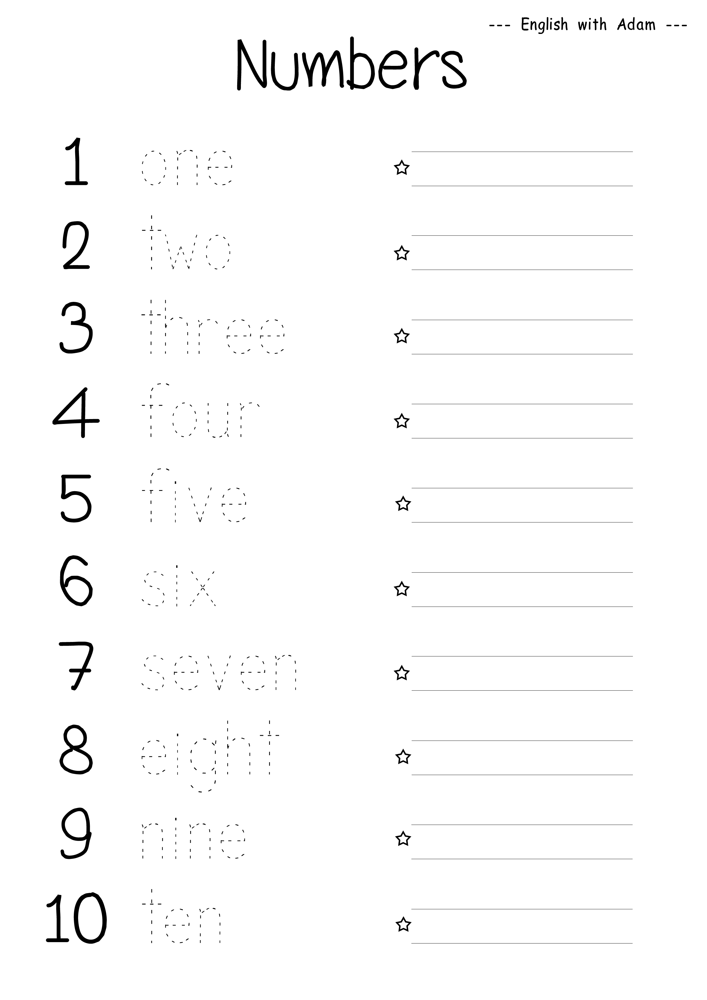 English Number Writing Worksheets