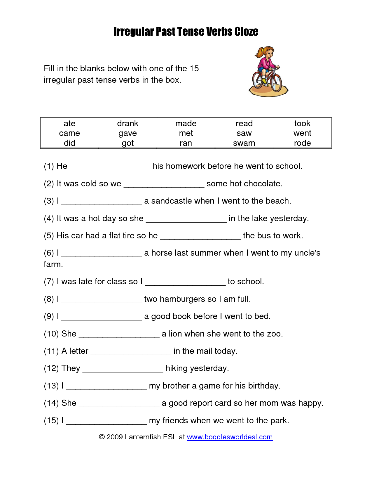 Irregular Past Tense Verbs Live Worksheet