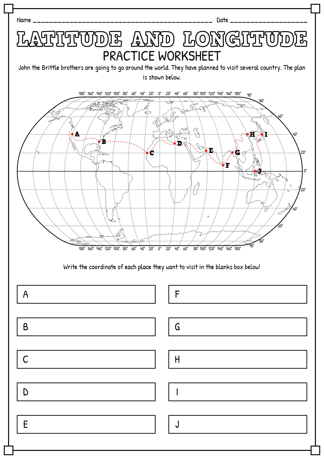 Longitude And Latitude Worksheet