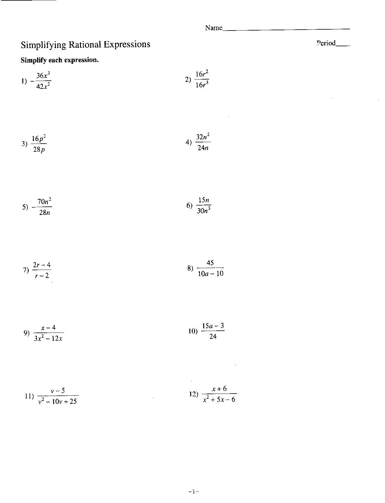 Multiplying Rational Expressions Worksheet Answers