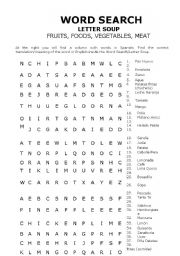 Spanish Food Word Search Worksheets
