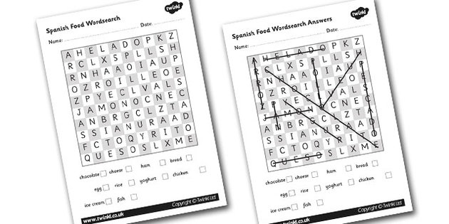 Spanish Food Word Search Worksheets