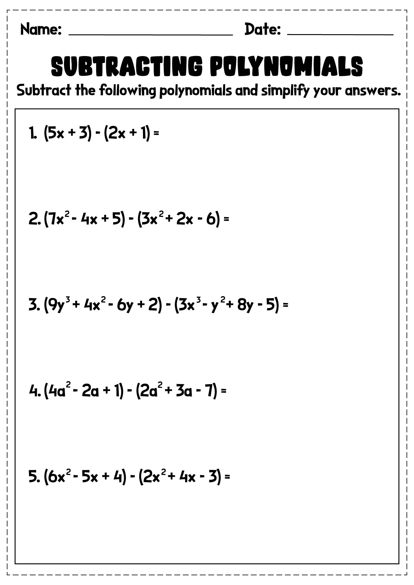 Printables. Adding Polynomials Worksheet 