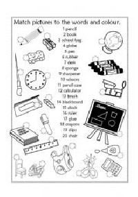 English-Spanish Classroom Objects Worksheet