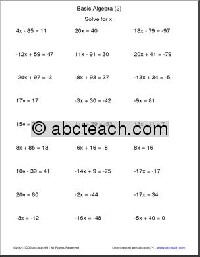 High School Algebra Worksheets