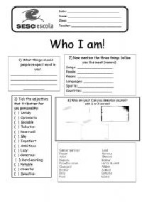 Who AM I Worksheet Activities