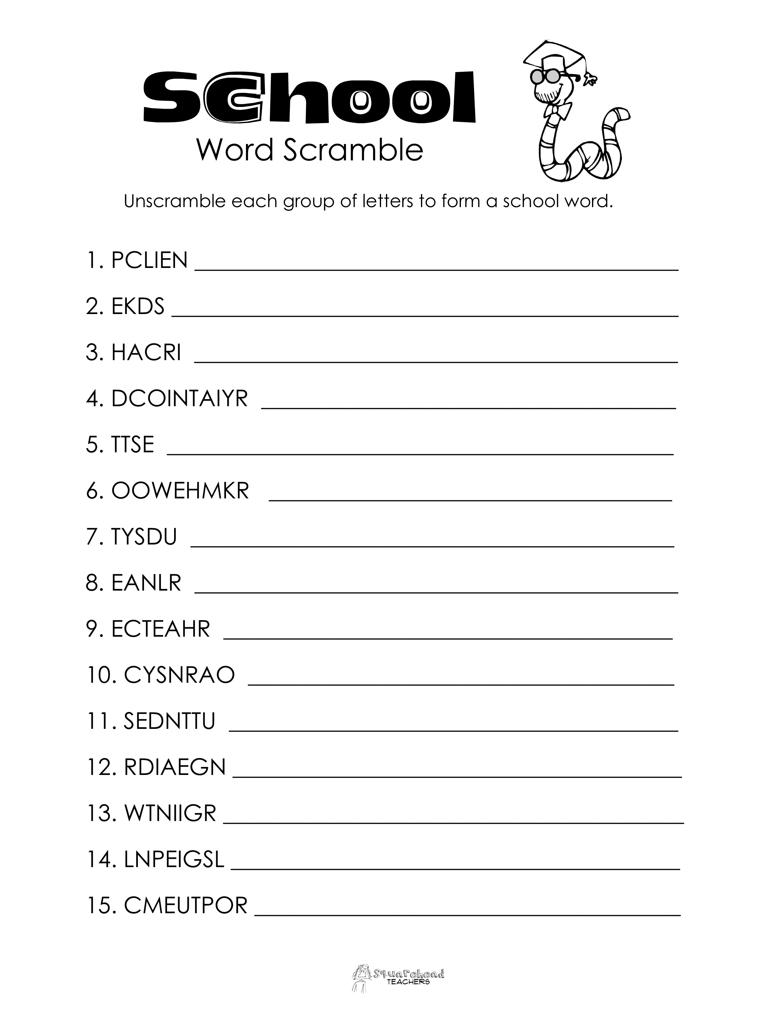 Word Scramble Printable Worksheets
