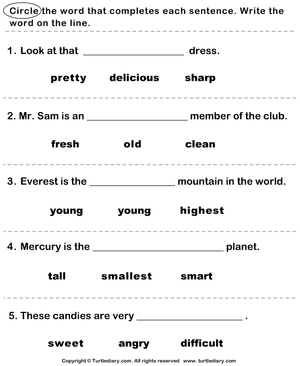 Adjective Worksheets For Second Grade