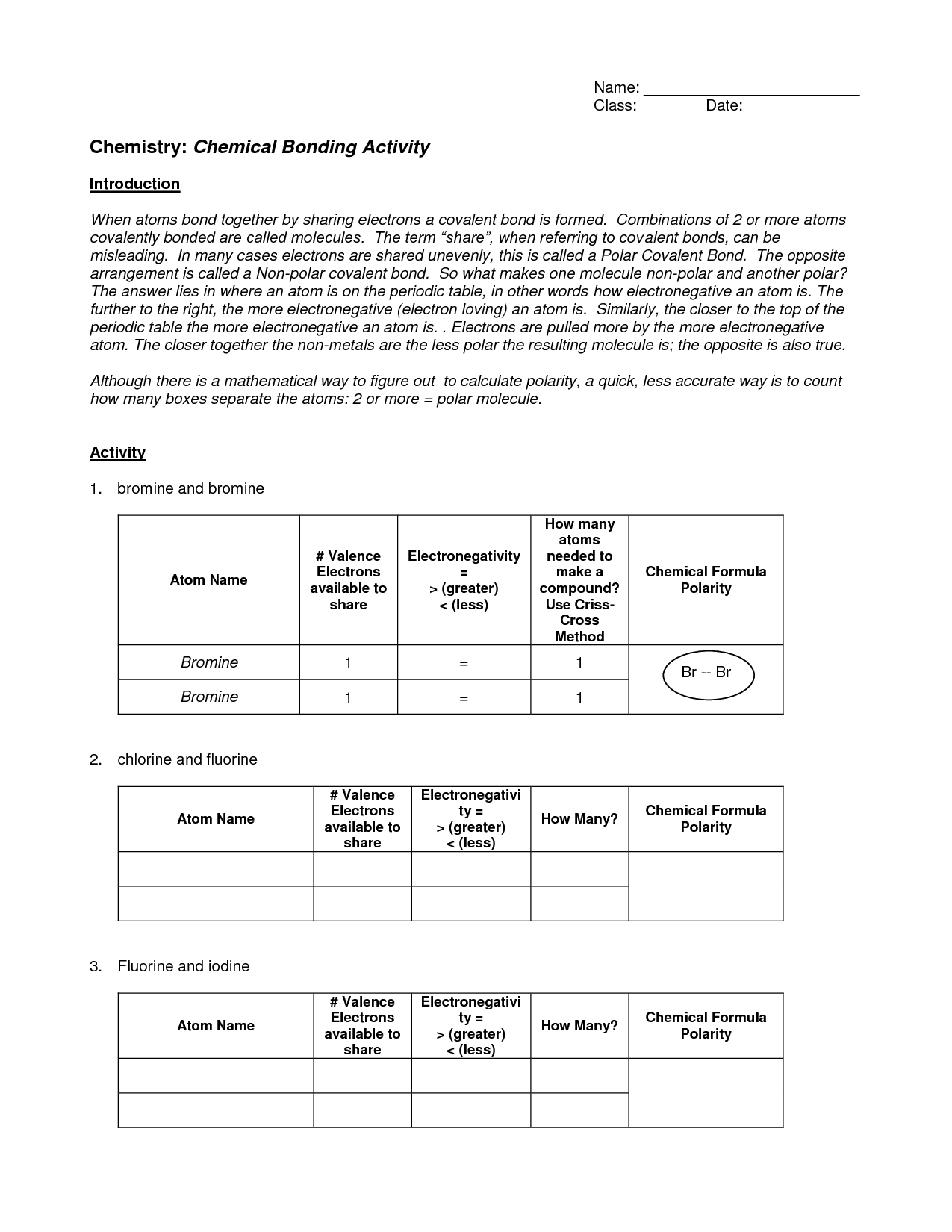 Ionic Bonding Worksheet Key
