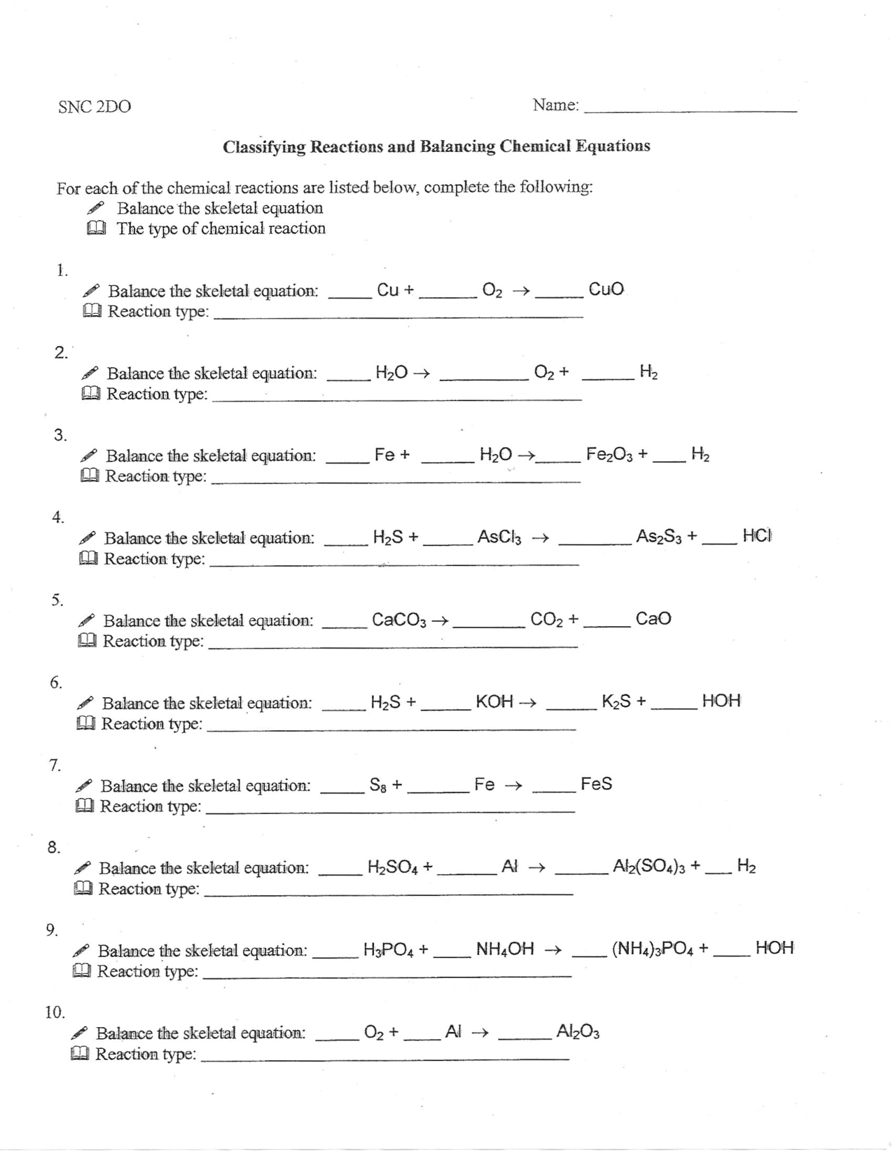 15 Best Images of Types Of Reactions Worksheet Answer Key Virtual Lab