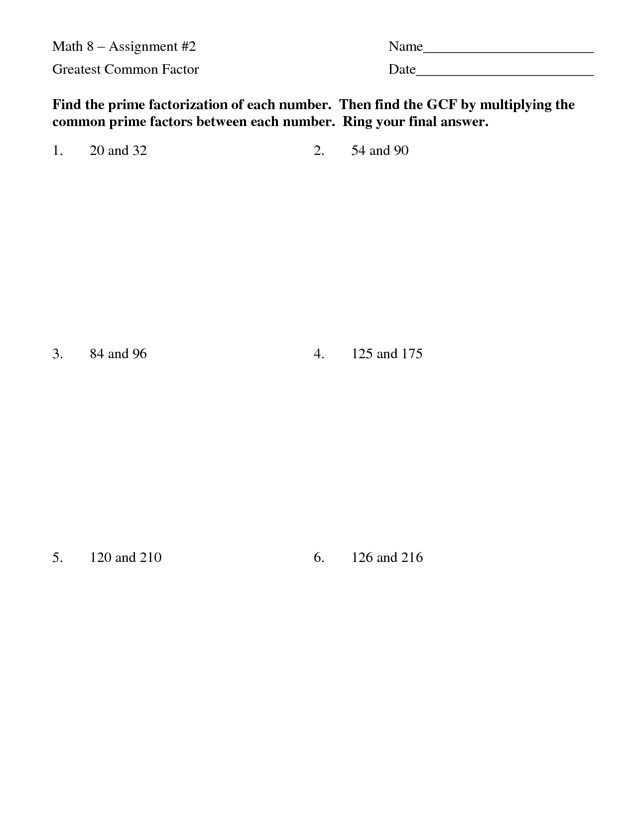 Factor and Prime Factorization Tree Worksheet