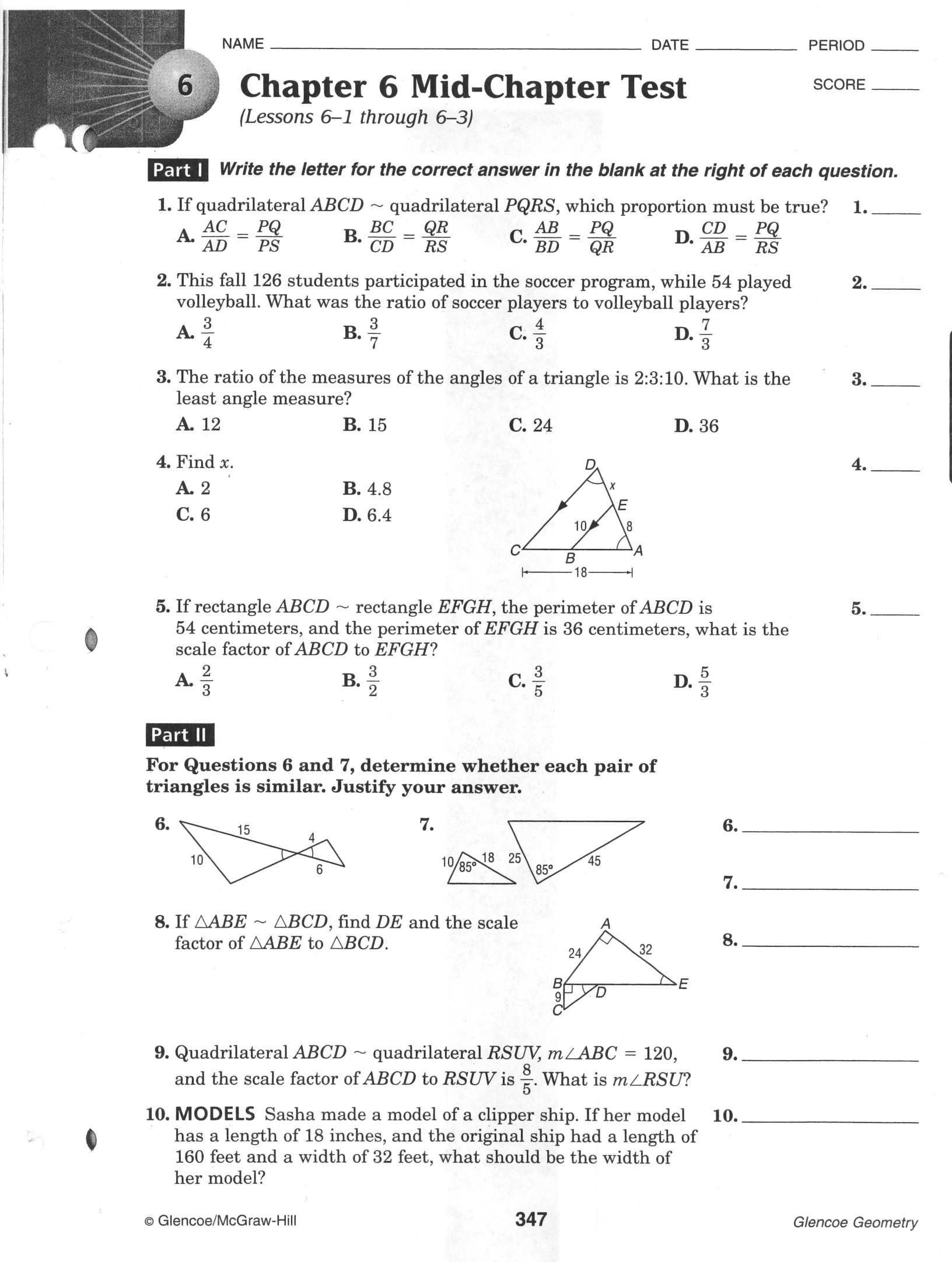 Geometry Worksheet 7 2 7 3 Review Answer Key