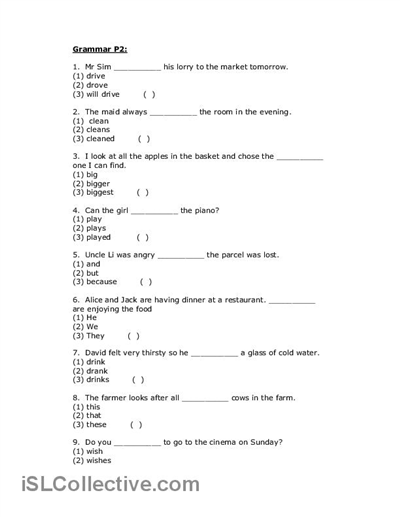 Printable Grammar Worksheets Elementary