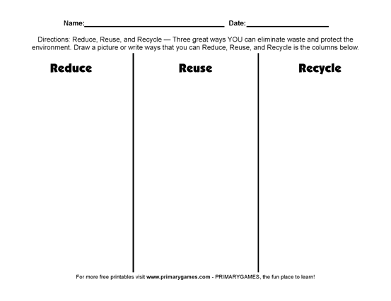 Reduce Reuse Recycle Worksheet