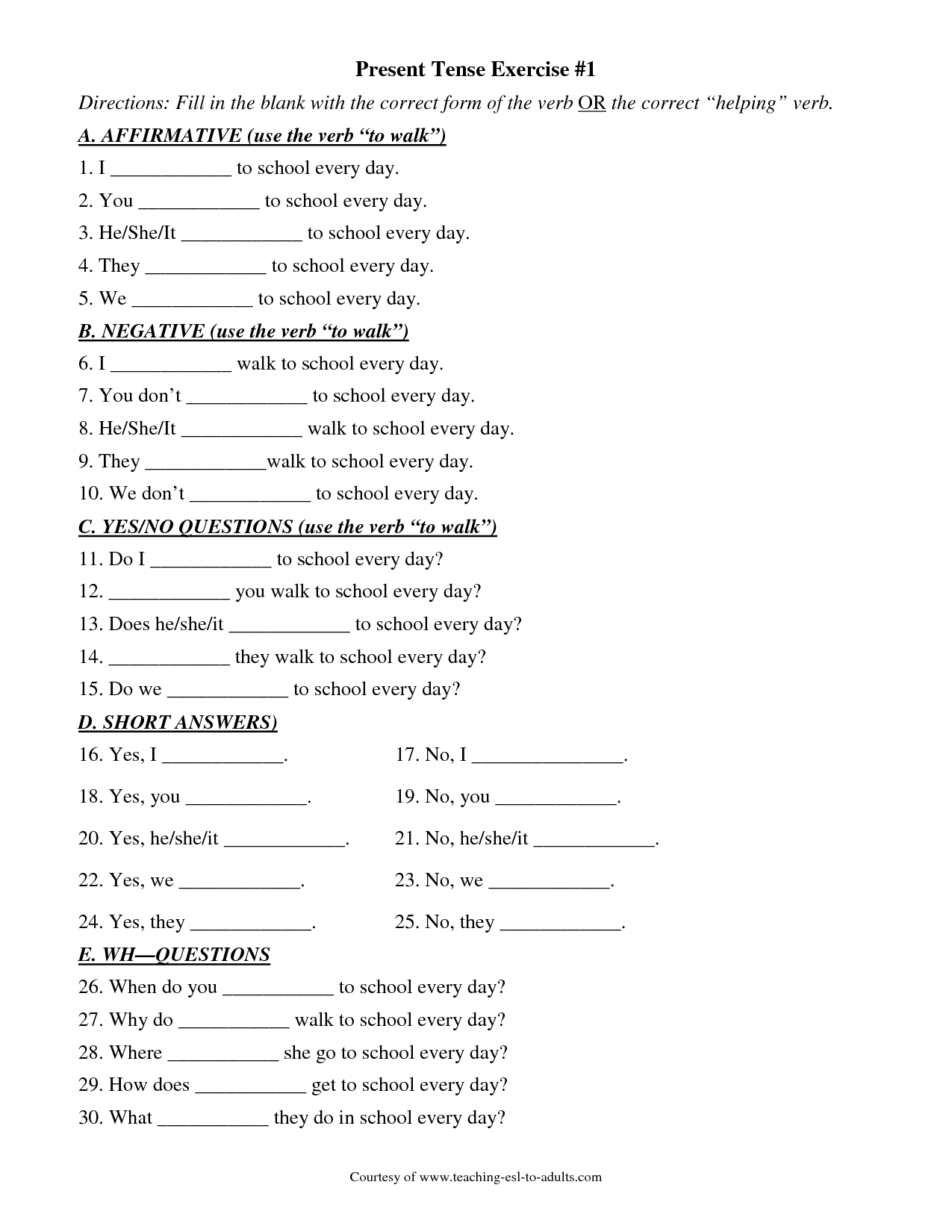 Present Tense Negative Worksheet