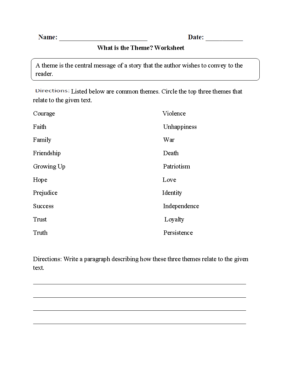 7 Best Images Of Identifying Theme Worksheets Reading Theme Worksheets Worksheets Figurative