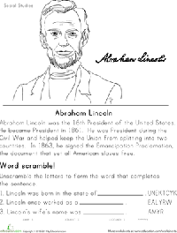 Abraham Lincoln Printable Worksheets