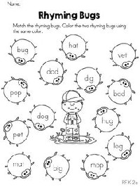 Kindergarten Rhyming Worksheets and Coloring