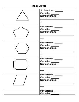 2D Shapes Sides and Vertices Worksheets