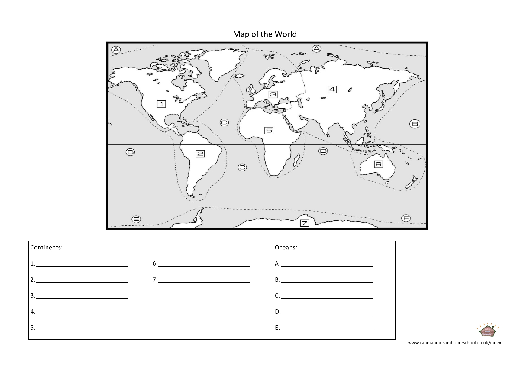 7 Continents and Oceans Worksheets