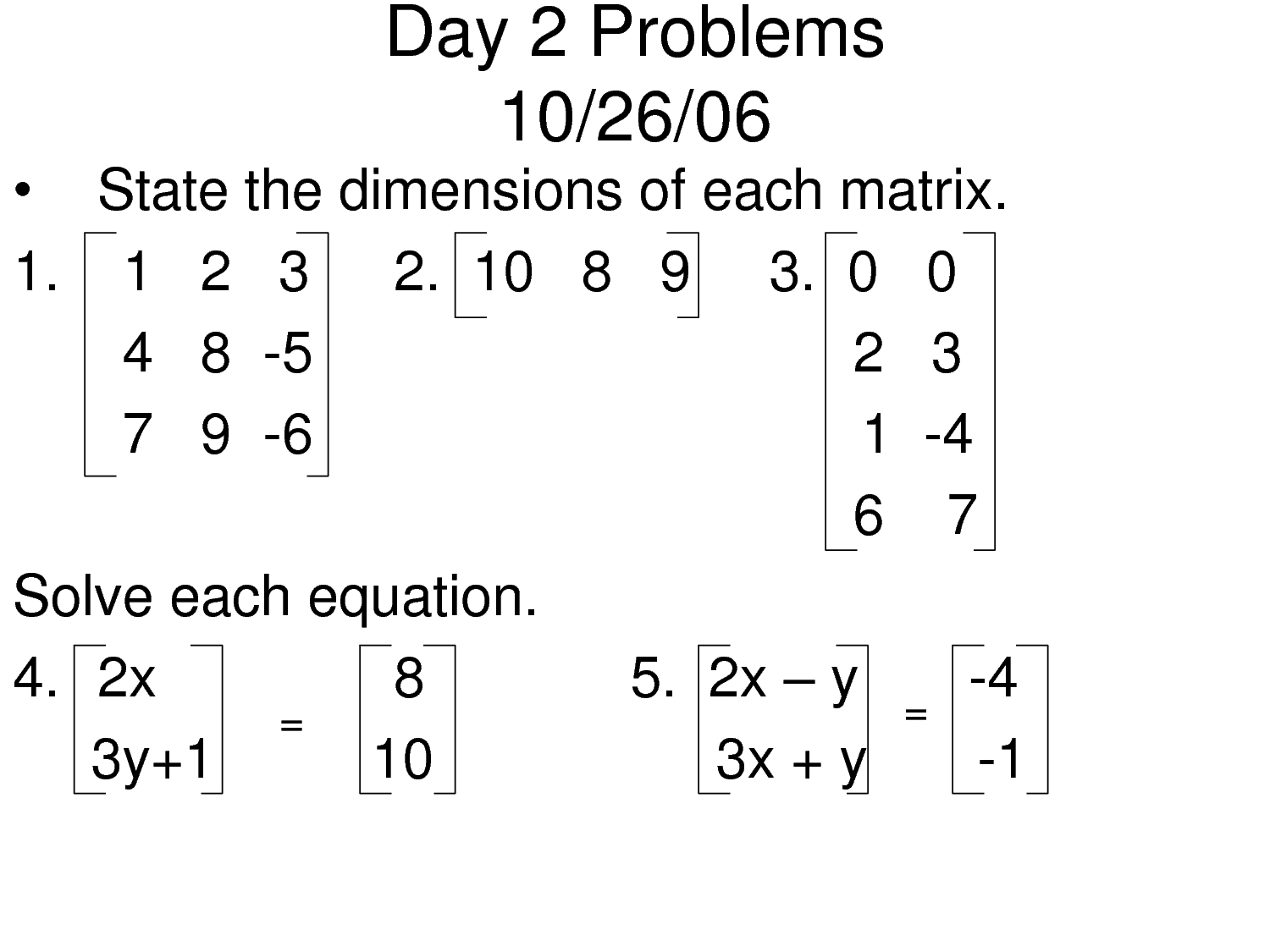 Matrix Addition Subtraction And Multiplication Worksheet