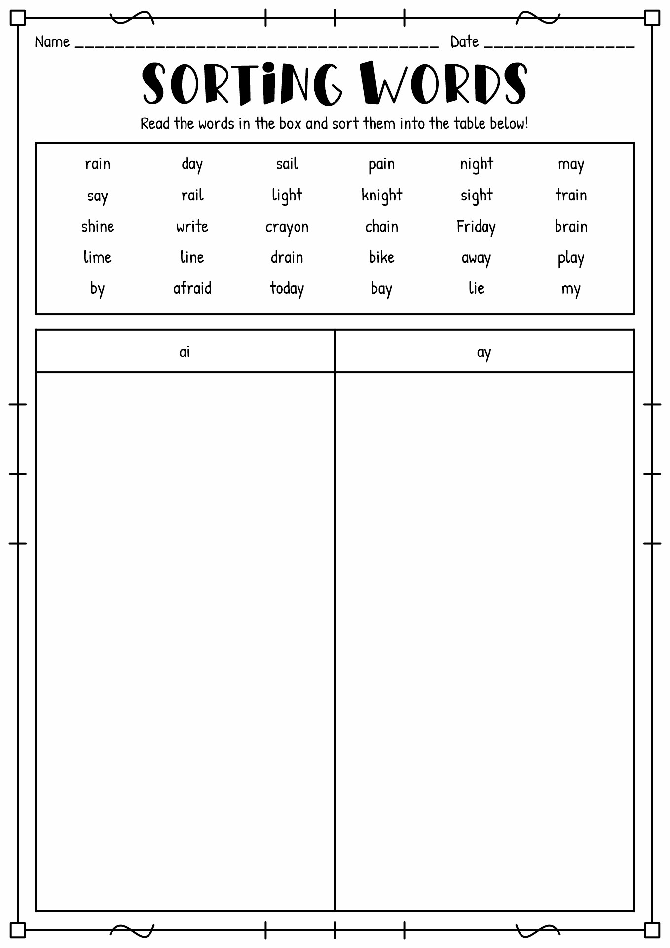 8 Best Images Of Long A Ai Ay Worksheets Rainy Day Word Search 