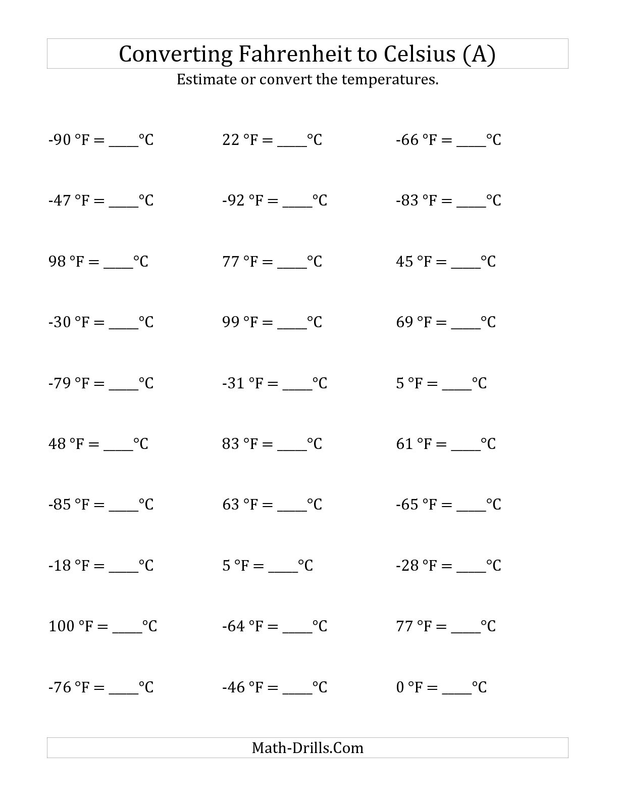 12 Best Images Of Math Wizard Worksheets Converting Celsius And 