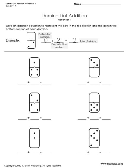Kindergarten Domino Addition Worksheets