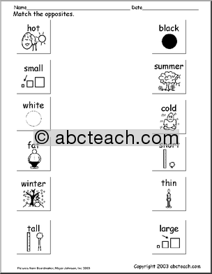 Opposite Matching Worksheet Preschool