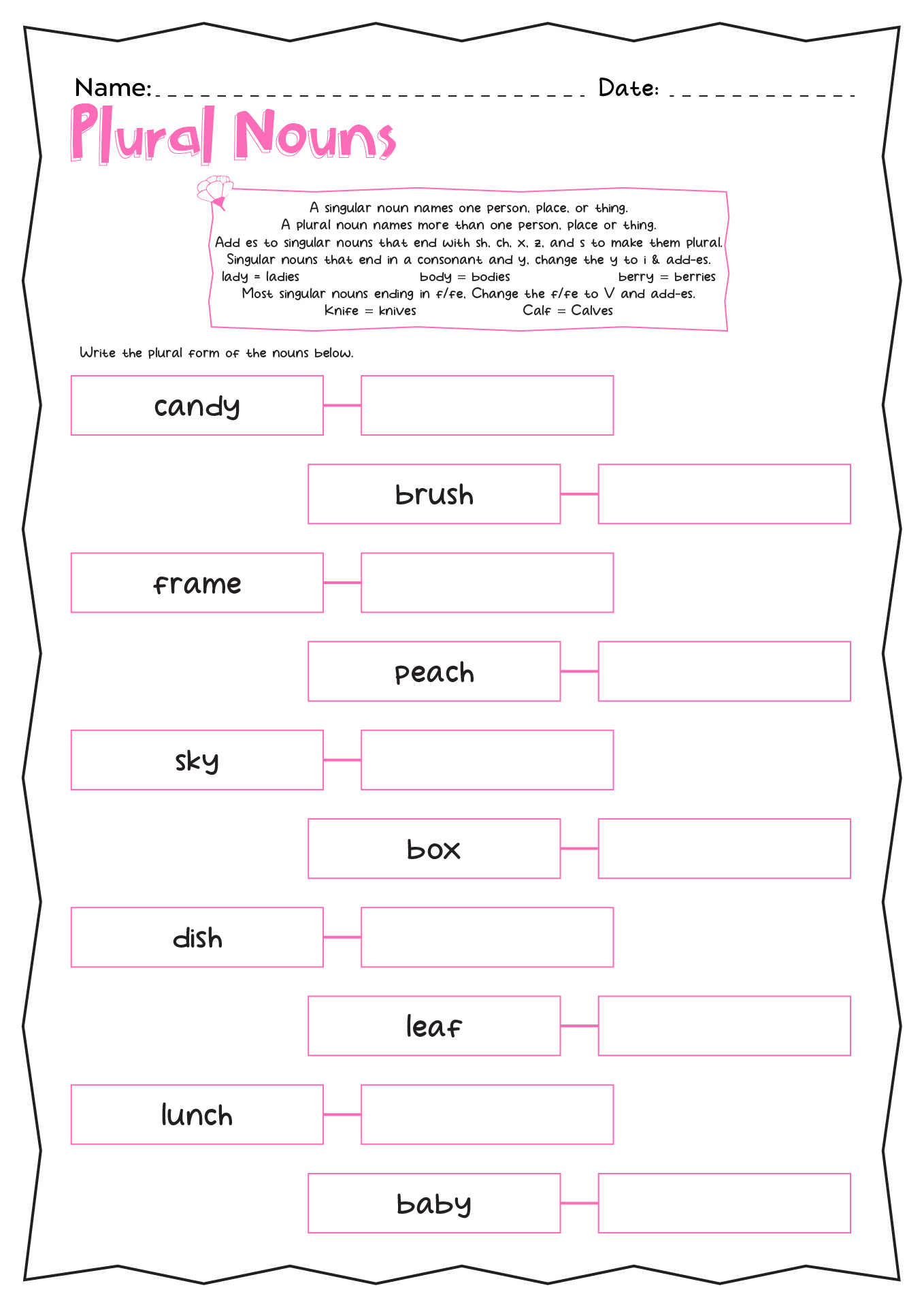 Singular Plural Nouns Worksheets 1st Grade