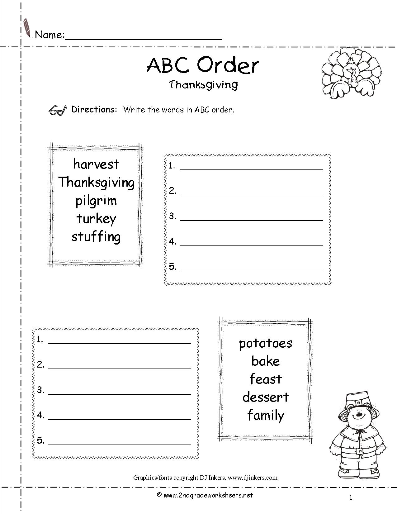 Thanksgiving ABC Order Worksheet