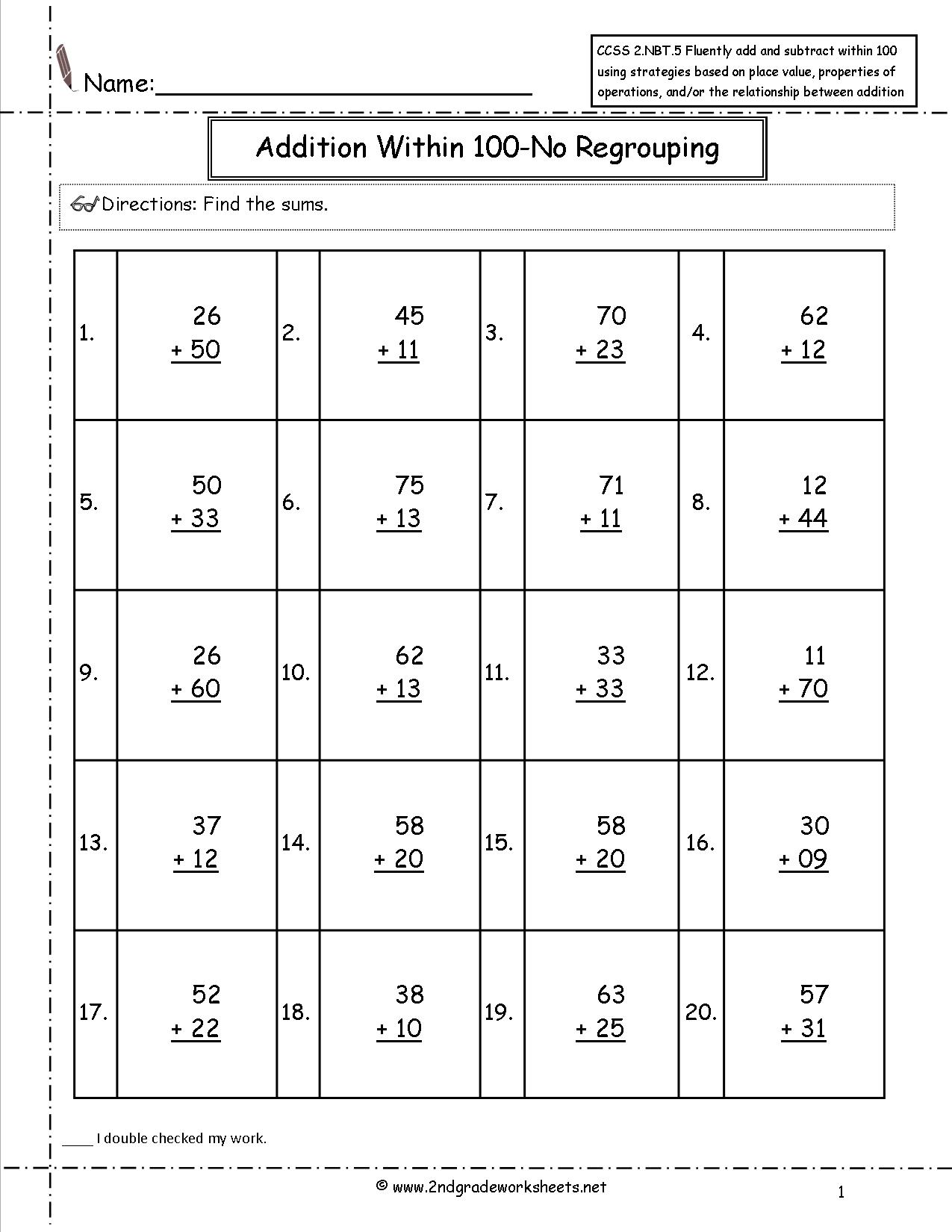 Two-Digit Addition with Base Ten Blocks Worksheets