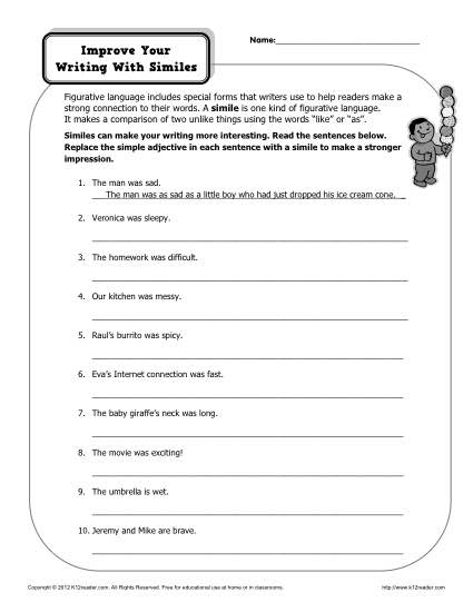5th Grade Simile Worksheets