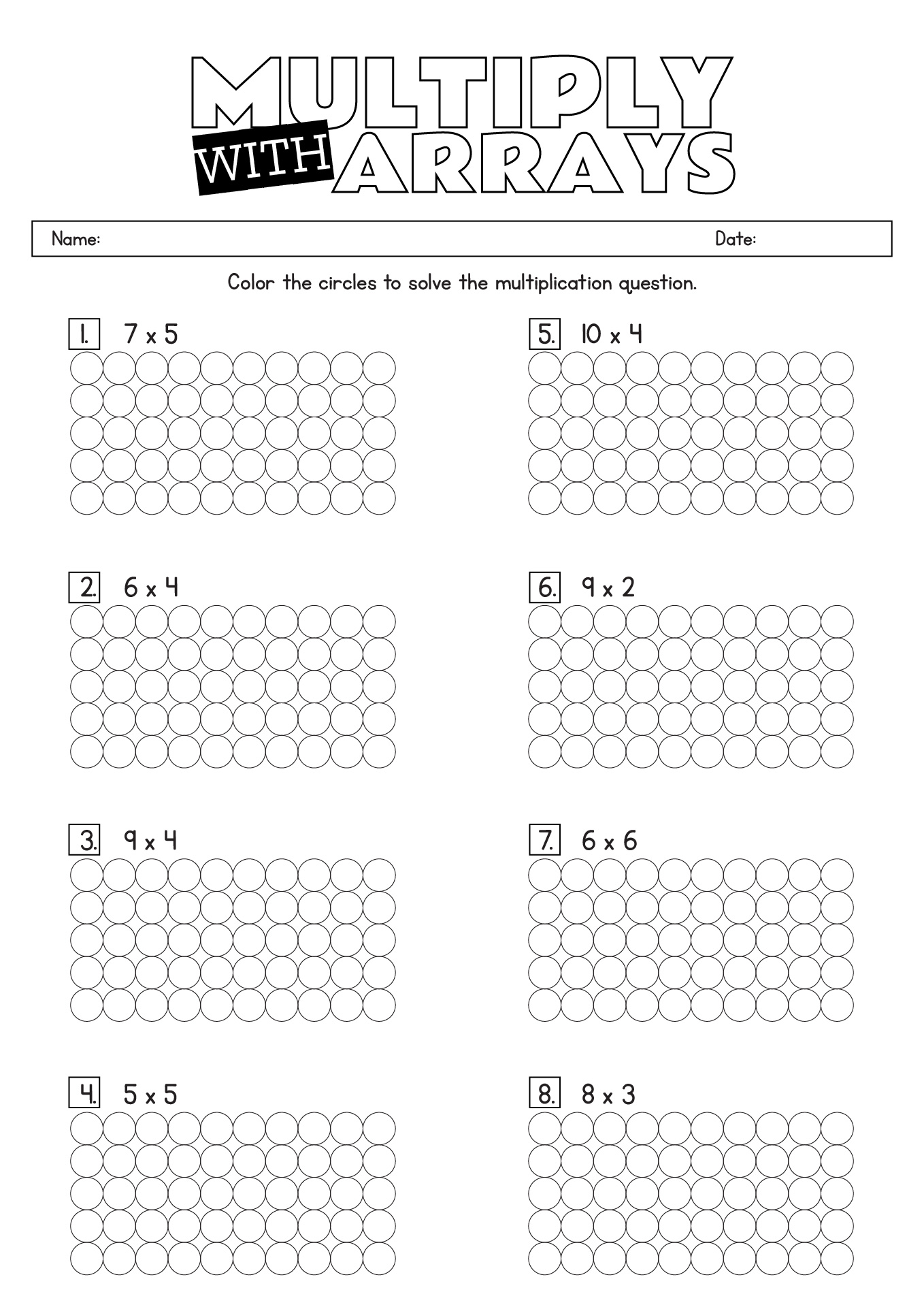 Arrays For Multiplication Worksheets