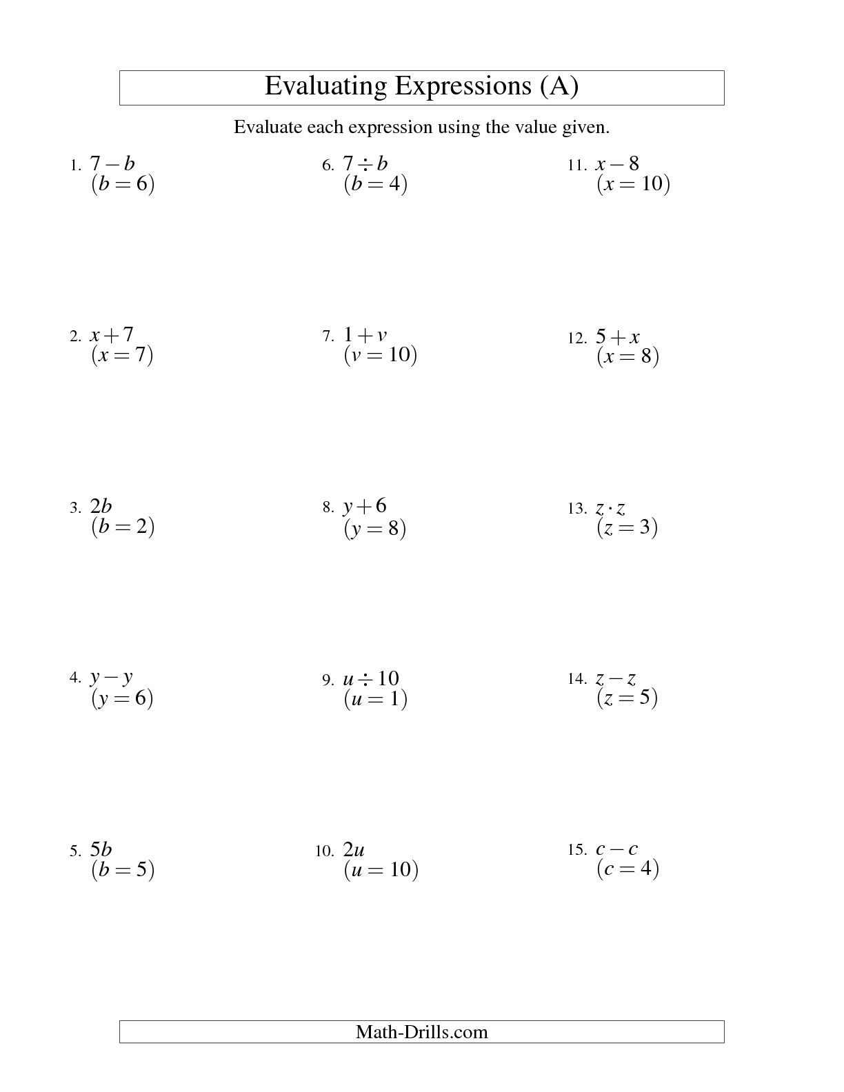 Evaluating Functions Worksheet Algebra 1